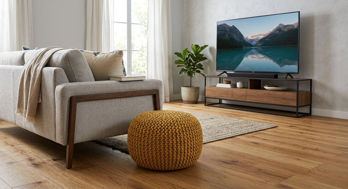 Pouf en tissu tricoté